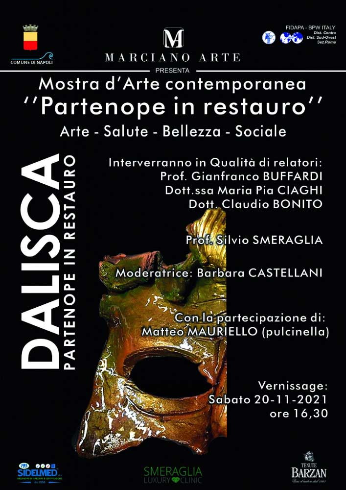 Locandina mostra di Dalisca "Partenope in restauro" Napoli, Castel dell'Ovo 20-29 nov. 21