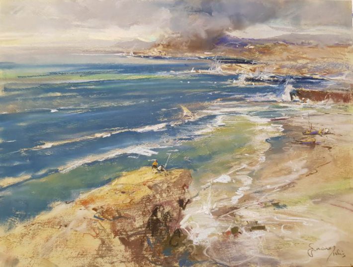 Foto del dipinto a pastello 30x40 cm di Giuseppe Casciaro raffigurante Ischia